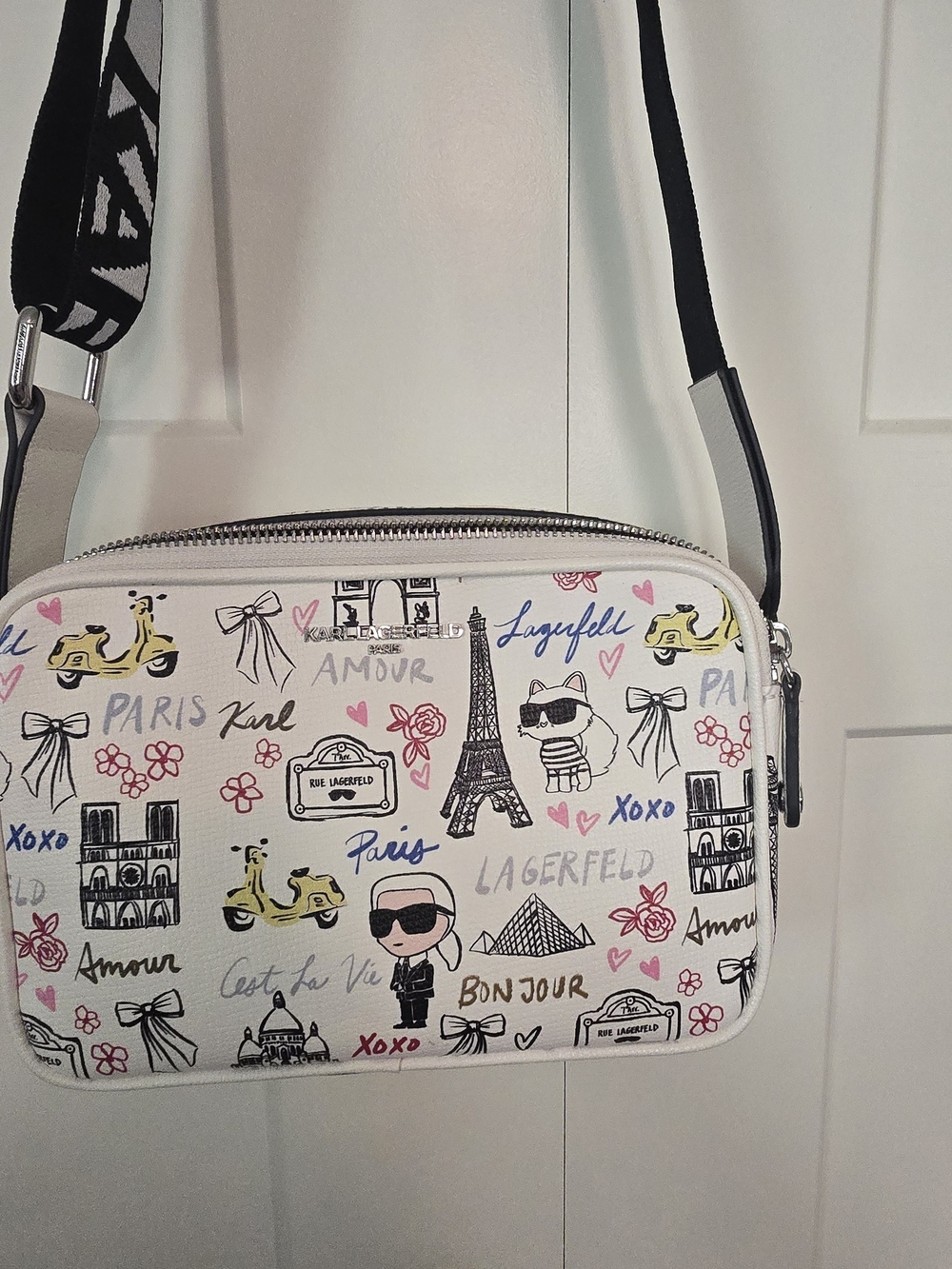 Karl Lagerfeld White Paris Sketch Crossbody Bag